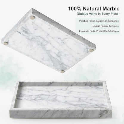 Large Marble Vanity Tray, Luxury Stone Organizer for Bathroom & Kitchen Counter | Holds Soap Dispenser, Jewelry, Perfume Bottles | Non-Resin, Non-Ceramic Décor