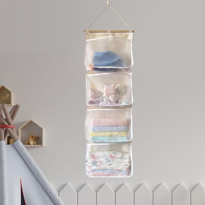 Fenteer Over Door Organizer,Hanging Storage Organizer,Stuffed Animal Storage, Accessory Holder for Shoes Girl Nursery Boy, White