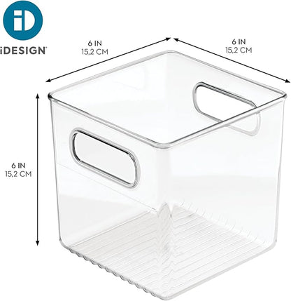 iDesign Pantry Storage Bins with Handles - Cube Organizer Bins for Cabinets or Fridge - Set of 2 - Clear