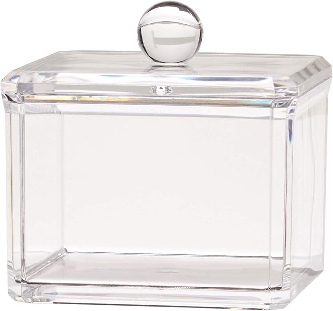 Square Acrylic Cotton Ball Pads Gauze Swab Holder Organizer Q-tip Dispenser Storage Canister Bathroom Container Flossers Box Case (3.5 x 3.5 x 3 inches, Single Tier, Transparent)