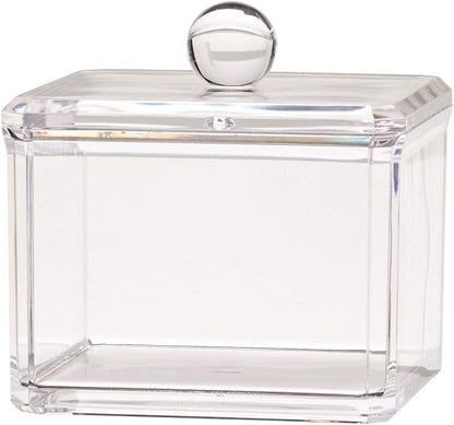 Square Acrylic Cotton Ball Pads Gauze Swab Holder Organizer Q-tip Dispenser Storage Canister Bathroom Container Flossers Box Case (3.5 x 3.5 x 3 inches, Single Tier, Transparent)