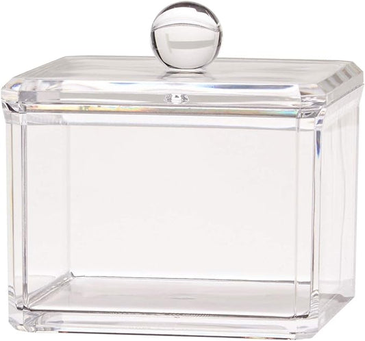 Square Acrylic Cotton Ball Pads Gauze Swab Holder Organizer Q-tip Dispenser Storage Canister Bathroom Container Flossers Box Case (3.5 x 3.5 x 3 inches, Single Tier, Transparent)
