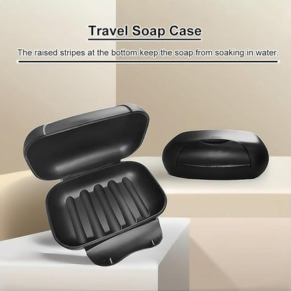 Soap Holder Container, Portable Bar Soap Saver Scrubber Case for Bathroom and Kitchen (Black)