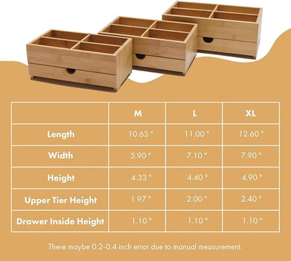 GOBAM Makeup Storage Drawer Organizer Bamboo Wood Cosmetic Display Box, Large Capacity Bathroom Beauty Countertop Organizer, Great for Bathroom Dresser