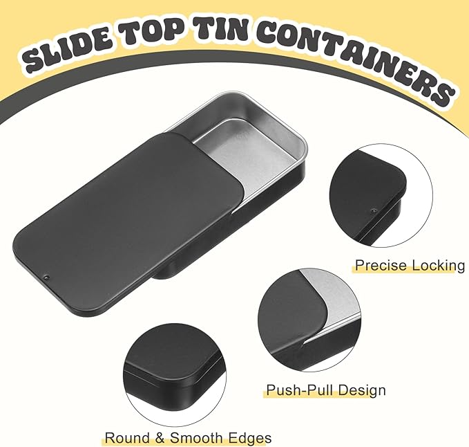 uxcell 8Pcs Slide Top Tin Containers, Mini Metal Empty Tins Box with Sliding Lids, 3.1"x2"x0.6" Rectangular Storage Organizers for Lip Balm, Solid Perfume, Small Items, Black