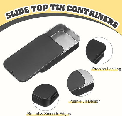 uxcell 8Pcs Slide Top Tin Containers, Mini Metal Empty Tins Box with Sliding Lids, 3.1"x2"x0.6" Rectangular Storage Organizers for Lip Balm, Solid Perfume, Small Items, Black