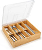 Bamboo Kitchen Drawer Organizer, Silverware Utensil Tray Holder, Extra Deep Grooved Drawer Divider, 7 Slots Total Bamboo Wood Caddy for Flatware Cutlery Knives, Forks, Spoons Eco-Friendly