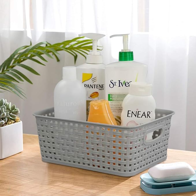 6-pack Grey Woven Plastic Storage Baskets, Organizing Bins
