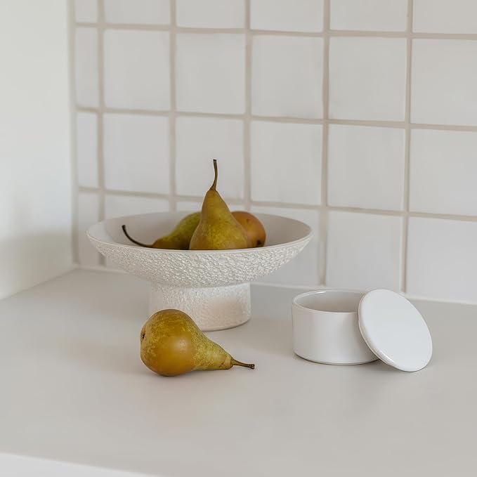 KIBAGA Beautiful Ceramic Salt Cellar with Lid - Spacious Container for Your Kitchen Countertop Keeps Salt Flakes Dry & Fresh - A Decorative Box/Holder For Any Kitchen