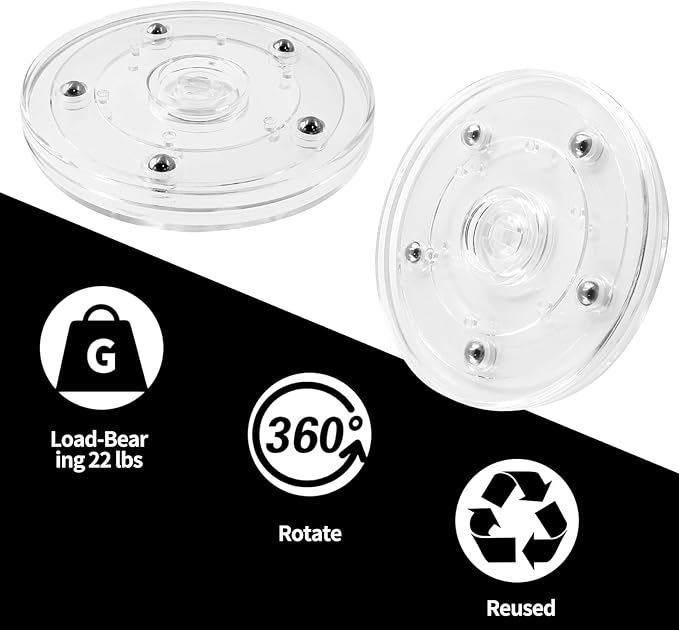 Bivethoi 2 Pack Mini Turntable Organizer, Clear Rotating Tray, Acrylic Ball Bearing Plate for Kitchen, Spice Rack, TV, Laptop, Monitor