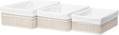 Cotton Rope Storage Baskets (Set of 3) - Hand Woven Organizing Basket with Removable Liner & Iron Frame, Decorative Shelf Storage for Closet & Bedroom (Off-white)