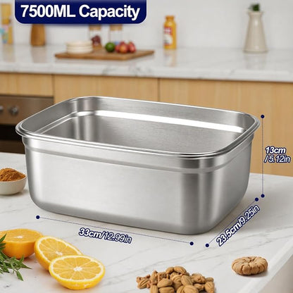 QCQHDU Stainless Steel Food Storage Containers, 7500 ML/ 254 oz / 32 Cup Large Food Storage Meal Prep Containers with Airtight Lids for Roasting Turkey, Chicken, Baking Casserole, Fruits, Party