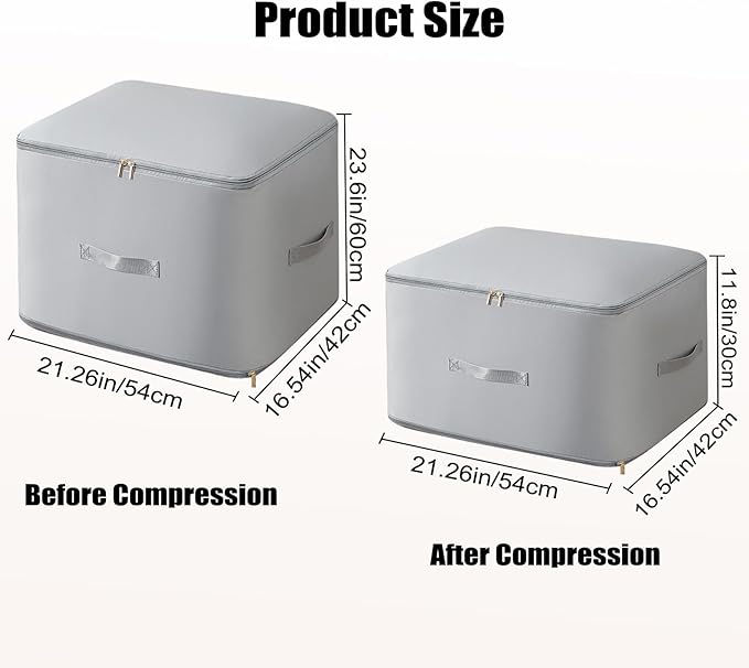 Ultra Space Saving Self Compression Storage Bags for Organizer, Large Heavy Duty College Moving Bags, Travel Packing Organizers Storage Tote for Clothes Comforters,Blankets,Bedding (Gray,XL)
