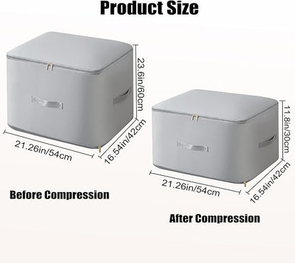 Ultra Space Saving Self Compression Storage Bags for Organizer, Large Heavy Duty College Moving Bags, Travel Packing Organizers Storage Tote for Clothes Comforters,Blankets,Bedding (Gray,XL)