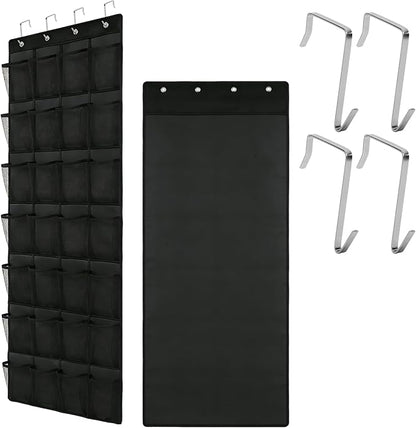 Over the Door Shoe Organizer, 28 Large Breathable Mesh Pockets, Space Saving Hanging Storage, Holds Up to 40 lbs, Hangs on Closets for Shoes, Accessories, Black
