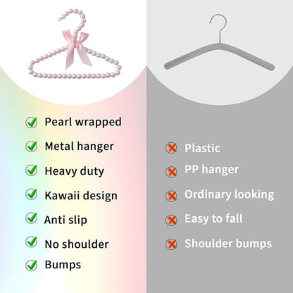 DELIFUR 5 Pack Pet Clothes Hanger Faux Pearl Bow Clothes Hangers for Dogs Cats Kids (Pink)