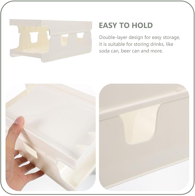 FRCOLOR Double Layer Refrigerator Beer Can Organizer Storage Box, White Plastic Soda Can Dispenser Holder for Kitchen Fridge Beverage Storage