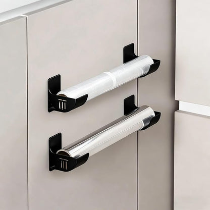 4 Pairs Bin Bag Holder Self-Adhesive Foil Holder Wall Mounted Plastic bag Holders Cupboard Door Storage Organiser No Punching Garbage Bag Dispenser for Tin Foil,Cling Film,Trash (Black)