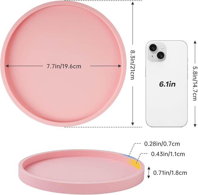 NiHome Thickened Silicone Vanity Organizer Tray for Bathroom Accessories, Kitchen Countertop, Living Room Decor, Multipurpose Shatter-Resistant Round Tray Decor for Candle, Perfume, Soap, Plant (Pink)