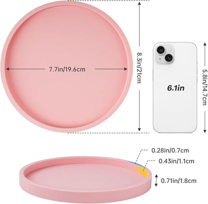 NiHome Thickened Silicone Vanity Organizer Tray for Bathroom Accessories, Kitchen Countertop, Living Room Decor, Multipurpose Shatter-Resistant Round Tray Decor for Candle, Perfume, Soap, Plant (Pink)
