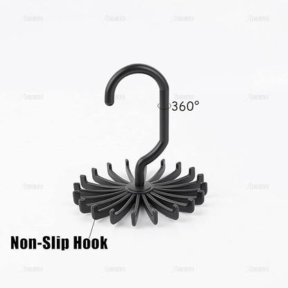 AUEAR, 8 Pack 360 Degree Rotating Scarf Hanger 20 Hooks Twirl Plastic Ties for Women Men Home Bedroom Supplies (Black)