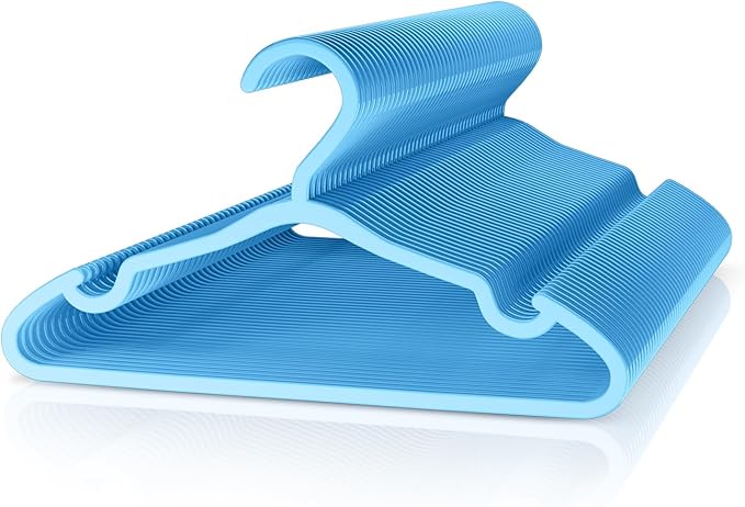 VILICK Plastic Kids Hangers - 50 Pack Non-Slip Baby Clothes Hangers for Closet, Toddler & Newborn Clothing Pants, Skirts, Coats (Blue)