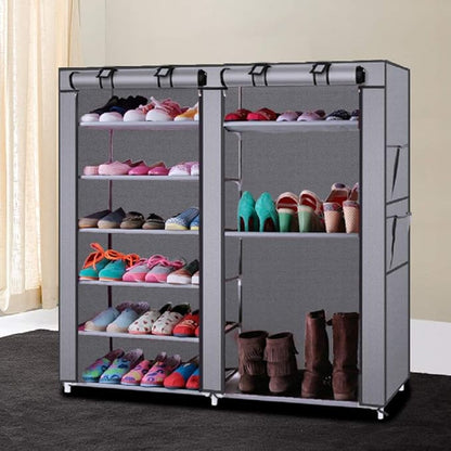 LIKOVSCI 6 Tier 36-Pairs Shoe Rack Tool Free Easy Assembled Shoe Shelf Storage Organizer with Dustproof Nonwoven Fabric Cover (Gray, 6-Tier 2-Row)