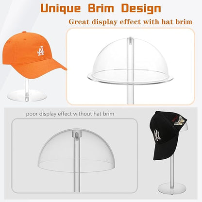 Acrylic Hat Display Stand, 8'' Clear Domed Baseball Cap Rack, Durable Tabletop Cowboy Hat Holder Wig Stand Hat Organizer Stand for Closet, Vendors, Counter, Salons