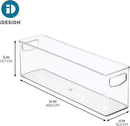 InterDesign iDesign Plastic Stackable Pantry Bin - Storage Bin with Handles for Cabinets or Fridge - Set of 2 - Clear