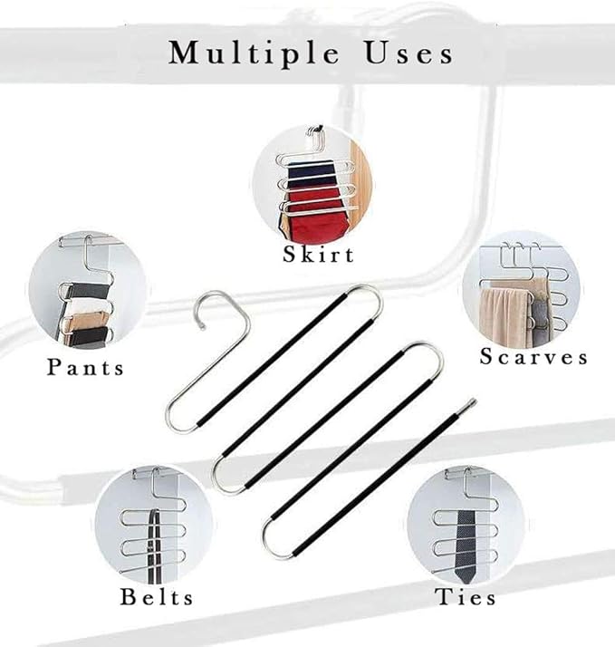 devesanter Hangers Space Save Non-Slip 6 Pack S-Shape Clothes Hangers Stainless Steel Closet Storage Organizer for Pants Jeans Scarf Trousers Hanging Black