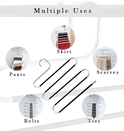 devesanter Hangers Space Save Non-Slip 6 Pack S-Shape Clothes Hangers Stainless Steel Closet Storage Organizer for Pants Jeans Scarf Trousers Hanging Black