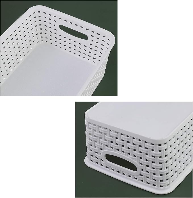 Plastic White Storage Baskets, 6 Pack Small Organizer Baskets Box