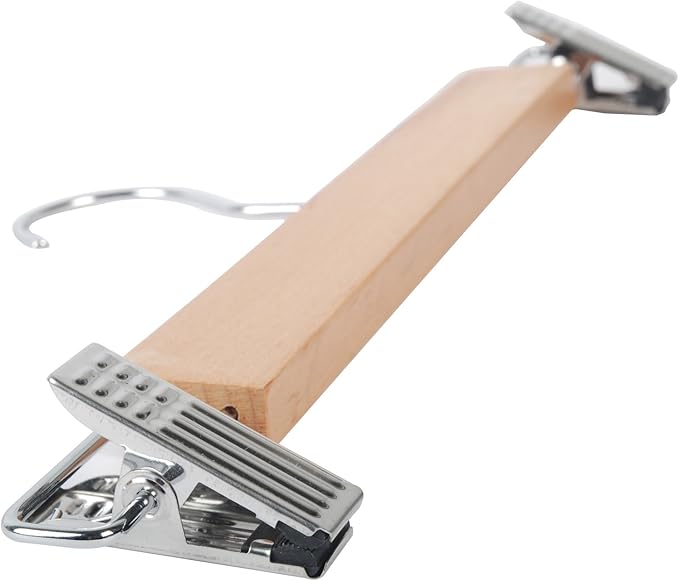 10-Pack Natural Finish Wooden Pant Skirt Hangers with 2-Adjustable Anti-Rust Clips