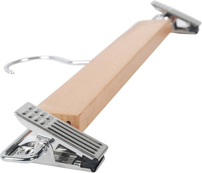 10-Pack Natural Finish Wooden Pant Skirt Hangers with 2-Adjustable Anti-Rust Clips