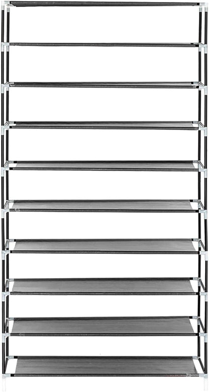 10 Tier Shoe Rack with Dustproof Cover Shoe Shelf Storage Organizer, Widen Shoe Storage Shelf for 40-45 Pairs of Shoes (Grey)