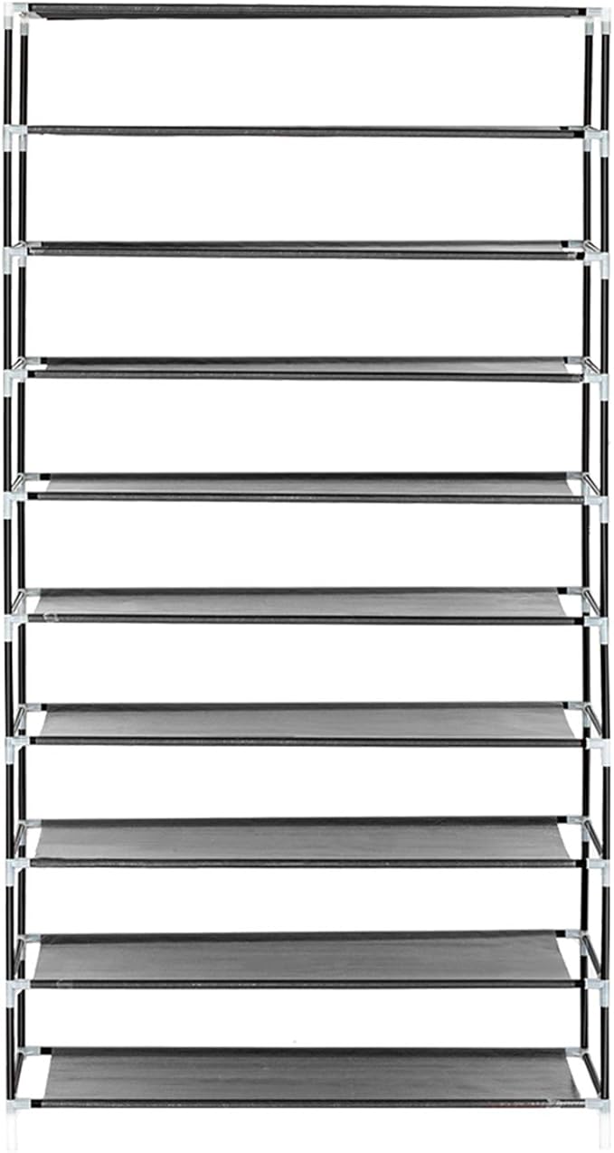 Shoe Rack, 10 Tier Shoe Organizer with Dust Cover, Closet Shelf for up to 45 Pairs of Shoes, Suitable for Sneakers, High Heels, Flats, and Boots (Grey)