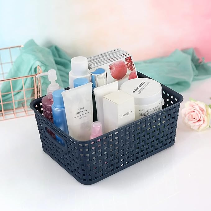 Plastic Storage Baskets for Organizing, Small Weave Storage Baskets, 6 Packs