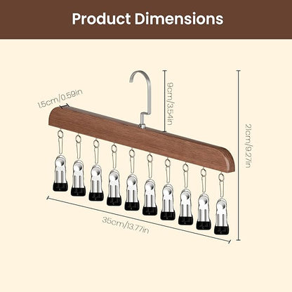 Closet Organizer with 10 Clips, Space Saving Hanging Closet Organizer, Space-Saving Closet Organizers and Storage with Sturdy Steel Non-Slip Clips (1, Natural Wood)
