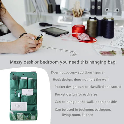 Hanging Organizer with Pockets – Wall & Door Storage Bag with 3 Sticky Hooks – Hanging Storage Organizer for Bathroom, Bedroom, Closet, Dorm, Washing Table (3Layer, Green)