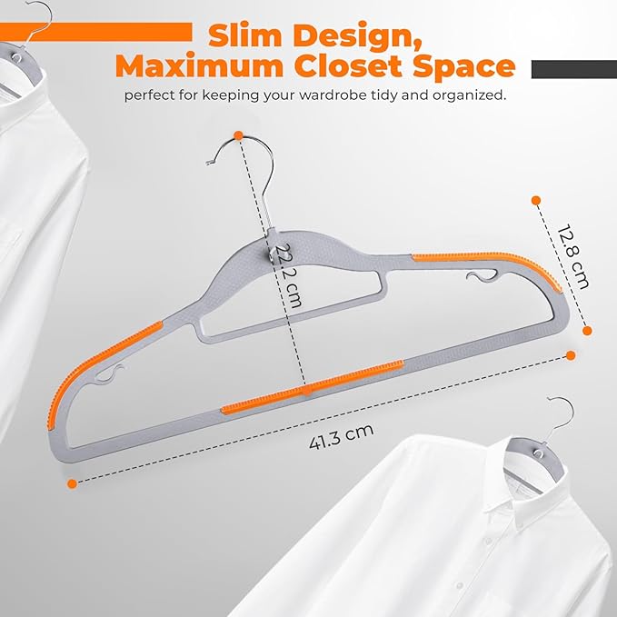 Plastic Hangers 20 Pack, Cascading Slim Space Saving Clothing Hangers with 360° Rotating Hook, Non Slip Clothes Hangers for Sweater Shirt, Heavy Duty Coat Hanger with Inner Hook for Closet, Grey