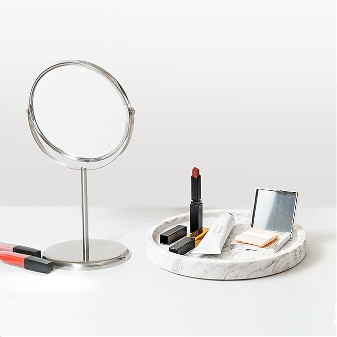 Natural Marble Decorative Tray for Bathroom Bedroom Kitchen Dresser, Round Vanity Trays for Jewelry, Perfume, Cosmetic, Candle, Countertop Storage Organizer for Home Decor Color White (TP601)