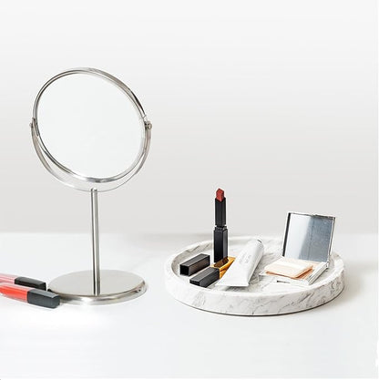 Natural Marble Decorative Tray for Bathroom Bedroom Kitchen Dresser, Round Vanity Trays for Jewelry, Perfume, Cosmetic, Candle, Countertop Storage Organizer for Home Decor Color White (TP601)