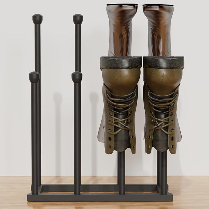 22.5 Inches Free Standing Shoe Racks, Tall Black Metal Boot Rack Organizer for 4 Pairs, Knee-High Boot Storage Shelf for Closet, Bedroom, Entryway, Hallway, Black
