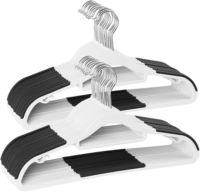 Finnhomy Bar Design Heavy Duty 50 Pack Plastic Hangers, Clothes Hangers with Non-Slip Pads, Great for Shirts, Pants, Scarves, Strong Enough for Coat, White
