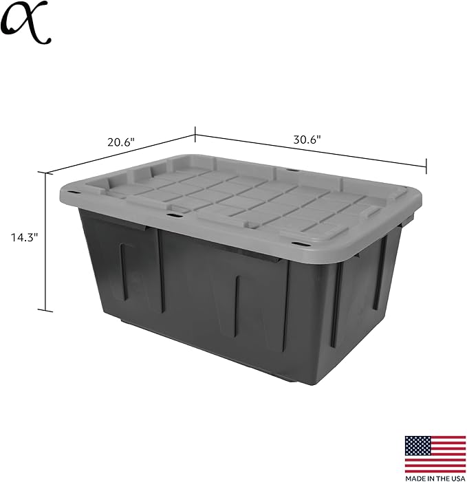 CX BLACK & YELLOW, 27-Gallon Heavy Duty Tough Storage Container & Snap-Tight Lid, Black & Grey (14.3H x 20.6W x 30.6D), Weather-Resistant Design and Stackable Organization Tote [2 Pack]