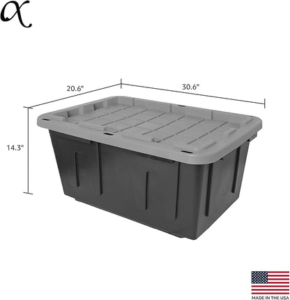 CX BLACK & YELLOW, 27-Gallon Heavy Duty Tough Storage Container & Snap-Tight Lid, Black & Grey (14.3H x 20.6W x 30.6D), Weather-Resistant Design and Stackable Organization Tote [2 Pack]