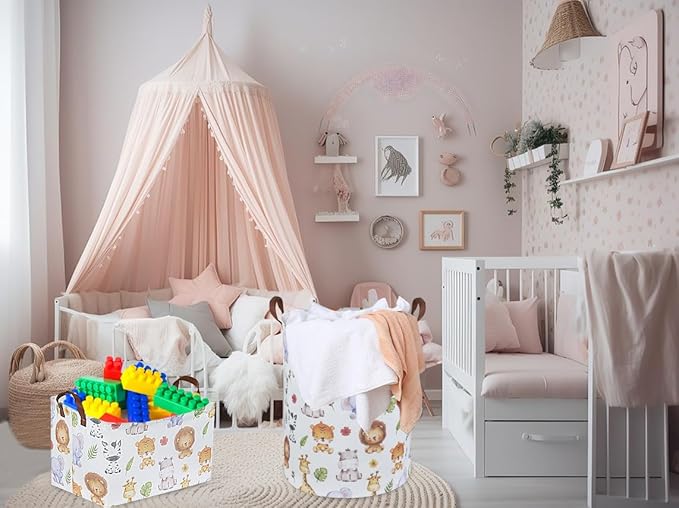Rectangular Kids Storage Bins,Baby Baskets Organizer.Waterproof PE Coating Cute Basket with Handles.Woodland Nursery Decor,Toys Box,Books Basket, (Cute Animal)