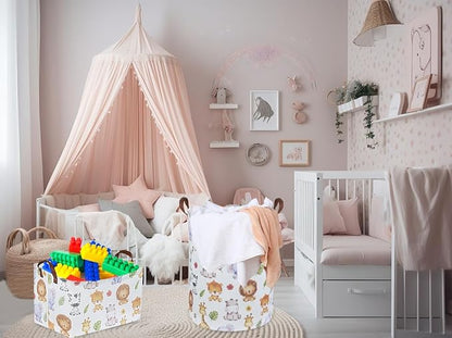 Rectangular Kids Storage Bins,Baby Baskets Organizer.Waterproof PE Coating Cute Basket with Handles.Woodland Nursery Decor,Toys Box,Books Basket, (Cute Animal)