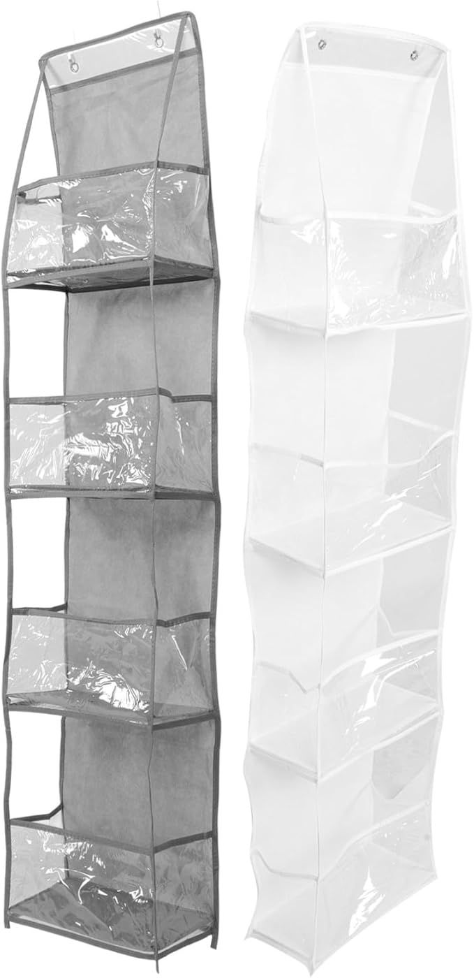 BESTYASH 2Pcs Over Door Storage Bag Organizer Non Woven Cloth Hanging Holder with Multiple Compartments for Bags and Shoes Decor White Grey Combination