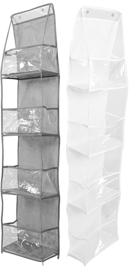 BESTYASH 2Pcs Over Door Storage Bag Organizer Non Woven Cloth Hanging Holder with Multiple Compartments for Bags and Shoes Decor White Grey Combination